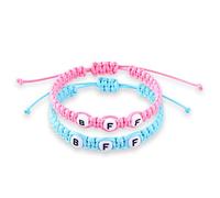 CERSLIMO Best Friend Bracelets - Bff Bracelets for 2 Girls, Simple Woven Handmade Braided Macrame Bracelet | Matching Best Friend Bracelets for 2 Girls Kids Pink & Blue Cute Jewellery Gifts for Women