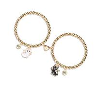 CERSLIMO Best Friend Bracelets for 2 - Gold Beads Bff Bracelets for Girls Kids with Magnetic Heart, Cute Matching Cat Charm to Cat Lover Girls Jewellery Friendship Birthday Christmas Presents