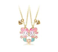 CERSLIMO Best Friend Necklace, Cute Mermaid Bff 2 Girls, Pcs Necklaces Kids Jewellery | Matching Magnetic Pendant Friendship Gifts Birthday Christmas Gold Silver