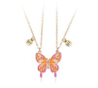 CERSLIMO Best Friend Necklaces - 2 Pcs of Magnetic Butterfly Friendship Necklace, Matching Friendship Gifts for Kids Teens Girls Jewellery, Bff Necklace for 2 Girls Birthday Christmas, Pink