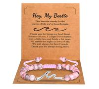 CERSLIMO Bestie Gifts for Women, Hey My Bestie Friendship Gifts, Wave Charm Bracelet for Best Friend - Pink Zebra