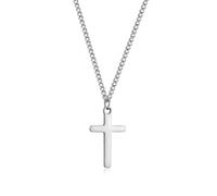CERSLIMO Cross Necklace for Boys Girls, Stainless Steel Cross Chain Necklace with Chain-40+5CM | Silver/Gold/Black Small Size Cross Necklaces for Child Birthday Christmas Easter Thanksgiving Day