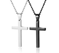 CERSLIMO Cross Necklace for Men Women - 2 Pcs Stainless Steel Cross Pendant Necklace with Chain-55+5CM | Cross Chain Mens Couple Gifts Necklace Easter Gifts Birthday Christmas, Silver & Black