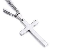 CERSLIMO Cross Necklace for Men Women, 316L Stainless Steel Cross Pendant Necklace with Chain-55+5CM | Silver/Gold/Black Cross Chain Necklaces Easter Gifts for Birthday Christmas Thanksgiving Day
