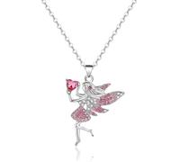 CERSLIMO Fairy Necklace for Teen Girls - Rainbow Crystals Fairy Kids Jewelry for Girls, Adorable Fairy Gifts Cute Necklaces for Girl Christmas Gifts | Fairy Jewelry for Girls, Pink