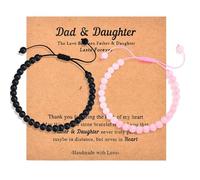CERSLIMO Father Gifts from Daughter - Father and Daughter Bracelets Set 2 | Natural Bead Bracelet Jewellery Father's Day Birthday Christmas Gifts, Rose Quartz