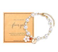 CERSLIMO Flower Girl Proposal Gifts - Initial Letter ABC to XYZ Pearl Bracelet with Beautiful Charm, Will You Be My Flower Girl Gift for Teens Little Girls Kids Child, D