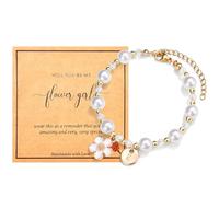 CERSLIMO Flower Girl Proposal Gifts - Initial Letter ABC to XYZ Pearl Bracelet with Beautiful Charm, Will You Be My Flower Girl Gift for Teens Little Girls Kids Child, E
