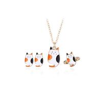 CERSLIMO Girls Jewellery Set - Adorable Cat Earrings/Necklace/Adjustable Rings for Girls Kids Cat Lover, Cute Necklaces Kids Jewelry Christmas Birthday Gifts for Daughter Granddaughter Niece