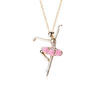 CERSLIMO Girls Necklace - Ballet Dancer with Pink Rose, Adorable Cute Kids Jewellery, Ballerina Necklace for Girls, Birthday, Christmas