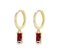 CERSLIMO Gold Drop Earrings for Women - Sterling Silver & 14K Gold Hoop Earrings, Rectangle Cubic Zirconia Dangle Earrings | Red Garnet Faux Diamond Dangly Huggie Hoop Earrings Jewellery Gifts