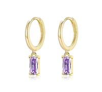 CERSLIMO Gold Drop Earrings for Women - Sterling Silver Earrings 14K Gold Hoop Earrings, Rectangle Cubic Zirconia Dangle Earrings | Purple Amethyst Faux Diamond Dangly Huggie Hoop Earrings Jewellery