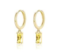 CERSLIMO Gold Drop Earrings for Women - Sterling Silver Earrings 14K Gold Hoop Earrings, Rectangle Cubic Zirconia Dangle Earrings | Yellow Topaz Faux Diamond Dangly Huggie Hoop Earrings Jewellery