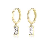 CERSLIMO Gold Drop Earrings for Women - Sterling Silver Earrings 14K Gold Hoop Earrings, Rectangle Cubic Zirconia Dangle Earrings | White Faux Diamond Dangly Huggie Hoop Earrings Jewellery Gifts
