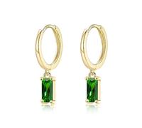 CERSLIMO Gold Drop Earrings for Women - Sterling Silver Earrings 14K Gold Hoop Earrings, Rectangle Cubic Zirconia Dangle Earrings | Green Emerald Faux Diamond Dangly Huggie Hoop Earrings Jewellery