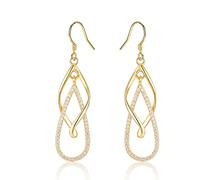 CERSLIMO Gold Drop Hoop Earrings for Women Girls - S925 Sterling Silver Dangle Earrings | Dangly Twisted Linear Loops Drop Earring, Hypoallergenic Earrings Women Jewellery Wedding Birthday Chritsmas