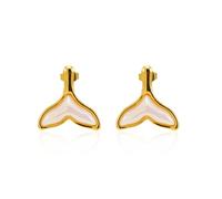CERSLIMO Gold Earrings for Women - Beautiful Fish Tail Pearl Studs, Hypoallergenic Earrings Womens Titanium Steel Chunky Stud Ear Jewellery Gifts for Daily Wear Birthday Christmas Anniversary