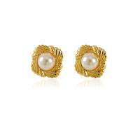 CERSLIMO Gold Earrings for Women - Beautiful Pearl Studs, Hypoallergenic Earrings Womens Titanium Steel Chunky Square Stud Ear Jewellery Gifts for Daily Wear Birthday Christmas Anniversary