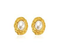 CERSLIMO Gold Earrings for Women - Beautiful Pearl Studs, Hypoallergenic Earrings Womens Titanium Steel Chunky Oval Stud Ear Jewellery Gifts for Daily Wear Birthday Christmas Anniversary