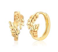 CERSLIMO Gold Earrings for Women Girls - Sterling Silver Leaf Gold Hoop Earrings, Yellow Gold Plated Hypoallergenic Earrings Jewellery Gift Wedding Birthday Christmas, Inner Diameter: 14mm