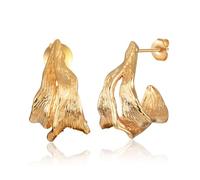 CERSLIMO Gold Earrings for Women Girls - Yellow Gold Leaf Earrings, Hypoallergenic Earrings Chunky Leaf Shaped Stud Earrings, Gold Stud Earrings Jewellery Gifts Wedding Birthday Christmas
