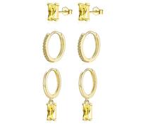 CERSLIMO Gold Earrings Set - Sterling Silver with Yellow Topaz & Zirconia | Huggie Hoop, Rectangle Stud & Drop Dangle Earrings for Women
