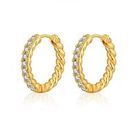 CERSLIMO Gold Hoop Earrings for Women - Twisted Gold Earrings, 18k Gold Earrings for Girls with White Cubic Zirconia | Huggie Sleeper Cartilage Earrings Jewellery Birthday Christmas Gifts