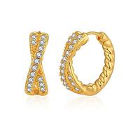 CERSLIMO Gold Hoop Earrings for Women - Twisted X Shaped Gold Earrings, 18k Gold Earrings for Girls with White Cubic Zirconia | Huggie Sleeper Cartilage Earrings Jewellery Birthday Christmas Gifts