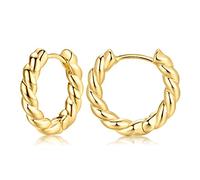 CERSLIMO Gold Hoop Earrings for Womens - S925 Sterling Silver Earrings, 10mm Helix Tragus Cartilage Earrings | Cuff Huggie Gold Hoops Jewellery for Girls Twisted Hoop Earrings