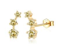 CERSLIMO Gold Stud Earrings for Women Girls - Mini Climber Earring with 3 Cubic Zirconia | S925 Sterling Silver Earrings, Hypoallergenic Gold Earrings Jewellery, Yellow