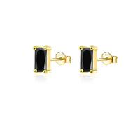CERSLIMO Gold Stud Earrings for Women - Sterling Silver Earrings Rectangle Shaped Cubic Zirconia Stud Earrings, Cool Black Faux Diamond Halo Earrings Jewellery Gifts for Girls Christmas Birthday