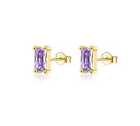 CERSLIMO Gold Stud Earrings for Women - Sterling Silver Earrings Rectangle Shaped Cubic Zirconia Stud Earrings, Purple Amethyst Faux Diamond Halo Earrings Jewellery Gifts for Girls Christmas Birthday
