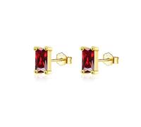 CERSLIMO Gold Stud Earrings for Women - Sterling Silver Earrings Rectangle Shaped Cubic Zirconia Stud Earrings, Red Garnet Faux Diamond Halo Earrings Jewellery Gifts for Girls Christmas Birthday Gift