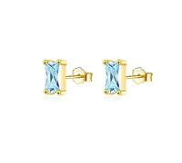 CERSLIMO Gold Stud Earrings for Women - Sterling Silver Earrings Rectangle Shaped Cubic Zirconia Stud Earrings, Blue Tanzanite Faux Diamond Halo Earrings Jewellery Gifts for Girls Christmas Birthday