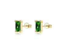 CERSLIMO Gold Stud Earrings for Women - Sterling Silver Earrings Rectangle Shaped Cubic Zirconia Stud Earrings, Green Emerald Faux Diamond Halo Earrings Jewellery Gifts for Girls Christmas Birthday