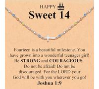 CERSLIMO Happy 14th Birthday Gifts for 14 Year Olds Girls, Cross Necklace Christian Confirmation Communion Baptism Catholic Religious Christmas Presents for Her