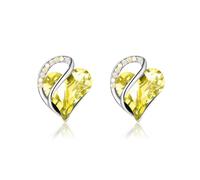 CERSLIMO Heart Diamond Earrings for Women Girls - Big Crystal Heart Stud Earrings, Silver Earrings for Women with Cubic Zirconia Birthday Gifts Christmas, Yellow