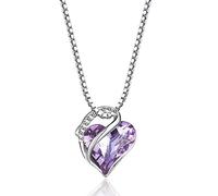 CERSLIMO Heart Diamond Necklace for Girls - Small Crystal Heart Pendant, Purple Kids Jewellery Gift for Birthday, Christmas