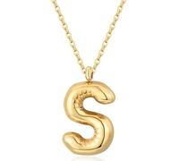 CERSLIMO Initial Necklace for Women Girl - Gold Bubble Alphabet Pendant Necklace with Chain-45CM, Hypoallergenic Titanium Initial Letter ABC to XYZ, Initial Jewellery Gifts for Birthday Christmas, S