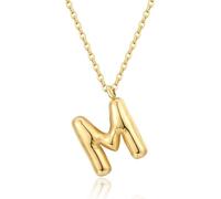 CERSLIMO Initial Necklace for Women Girl - Gold Bubble Alphabet Pendant Necklace with Chain-45CM, Hypoallergenic Titanium Initial Letter ABC to XYZ, Initial Jewellery Gifts for Birthday Christmas, M
