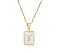 CERSLIMO Initial Necklace for Women Girls - Gold Solid Alphabet Pendant Necklace with Chain-45CM, Hypoallergenic Titanium Capital Letter ABC to XYZ, Initial Jewellery Gifts for Birthday Christmas, Y