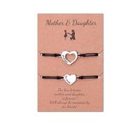CERSLIMO Mother and Daughter Gifts - 2 Pcs Heart Charm Bracelets for Mum and Daughter Gifts, Engraving Bracelets Mothers Day Birthday Christmas Jewellery