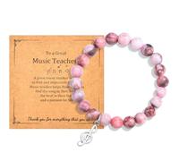 CERSLIMO Music Teacher Gifts - Natural Pink Zebra Bracelet with Beautiful Musical Note Charm, Thank You Appreciation Jewellery, Christmas Best Teacher's Day Gifts