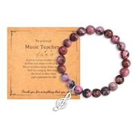 CERSLIMO Music Teacher Gifts - Natural Red Zebra Bracelet with Beautiful Musical Note Charm, Thank You Appreciation Jewellery, Christmas Best Teacher's Day Gifts