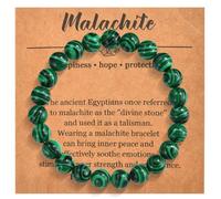 CERSLIMO Natural Bead Bracelet for Women & Men - Healing & Stretch Link Bracelet with Beautiful 8mm Crystal, Malachite
