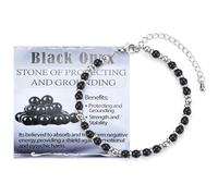 CERSLIMO Natural Beaded Bracelets for Women Men - Silver Bead Bracelet with Beautiful Black Onyx Crystals, Healing Protection Anxiety Relief Jewellery Gifts Birthday Christmas Stocking Stuffers