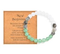 CERSLIMO New Beginnings Bracelet for Women Men Teen Girls Boys - Natural Bead Stone Crystal Healing Stretch Link Bracelets, Gemstone Protection Anxiety Gifts Jewelry Birthday Christmas