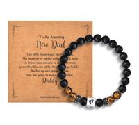 CERSLIMO New Dad Gifts - Natural Stone Bracelet for Dad, New Father to be Gifts, First Time Daddy Gift for Husband with Baby Footprints Charm Birthday Christmas Fathers Day for Daddy