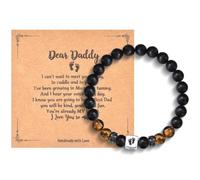 CERSLIMO New Dad Gifts - Natural Stone Bracelet for Dear Daddy, New Father to be Gifts, First Time Daddy Gift for Husband with Baby Footprints Charm Birthday Christmas Fathers Day