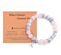 CERSLIMO Rose Quartz Breast Cancer Bracelet - Inspirational Gift With Message Card, Adjustable Size, Modern Style, Stretch Bracelet, Lobster Claw Clasp, 21cm Chain Length